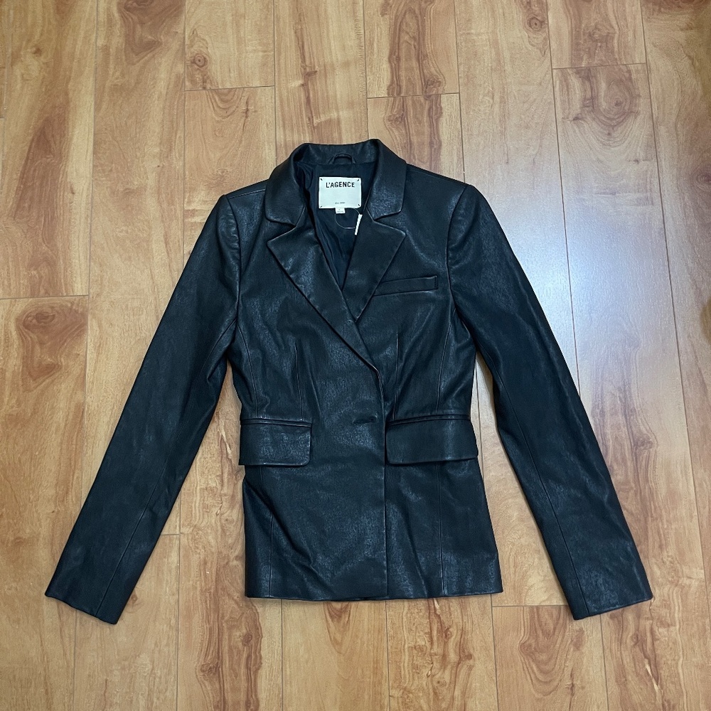 L'AGENCE Black Leather Blazer Jacket Sz 4 Brand New With Tags